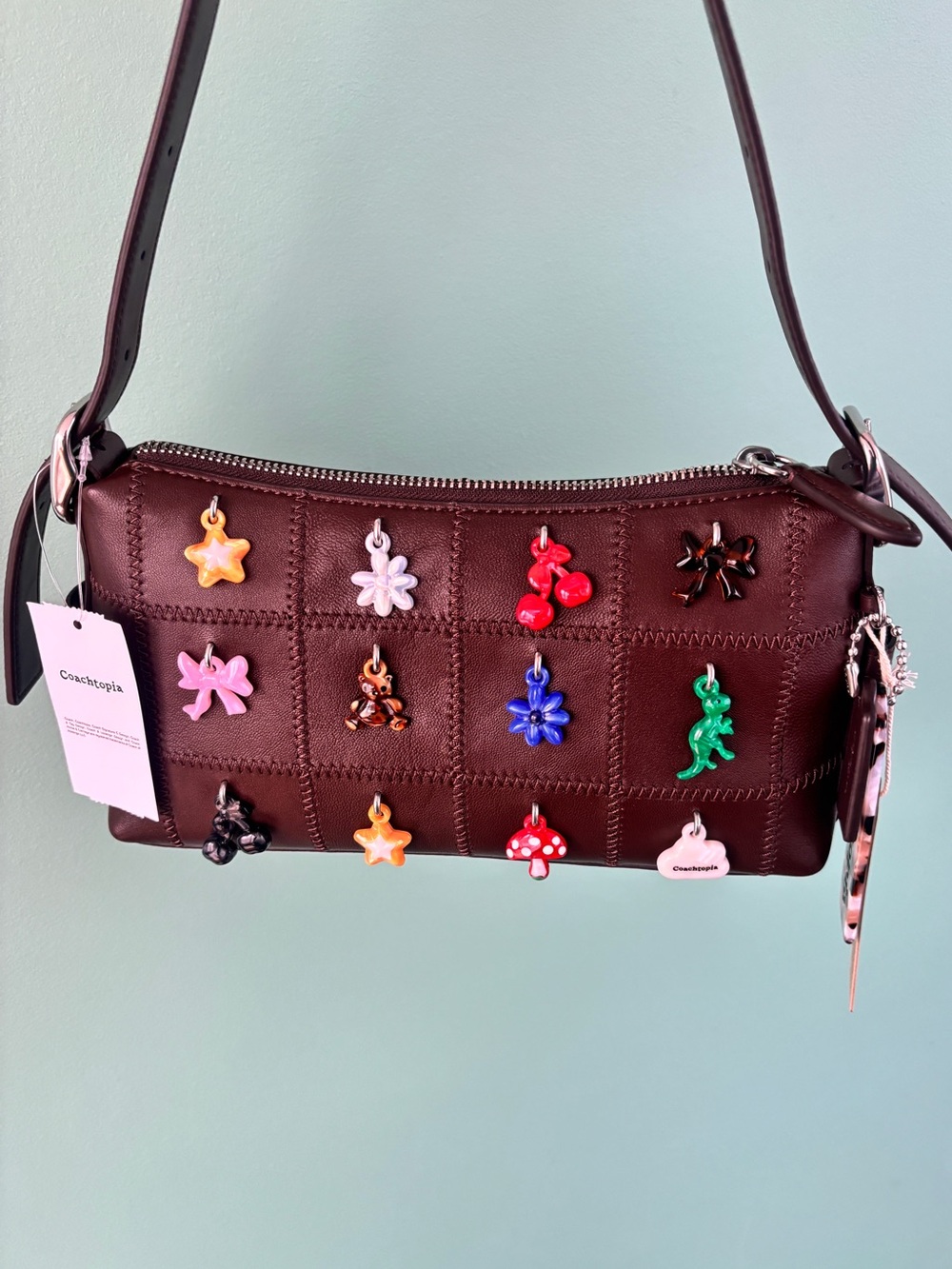 NWT Coach  Coachtopia Alter Ego Small Shoulder Bag in maple with charms CCM01